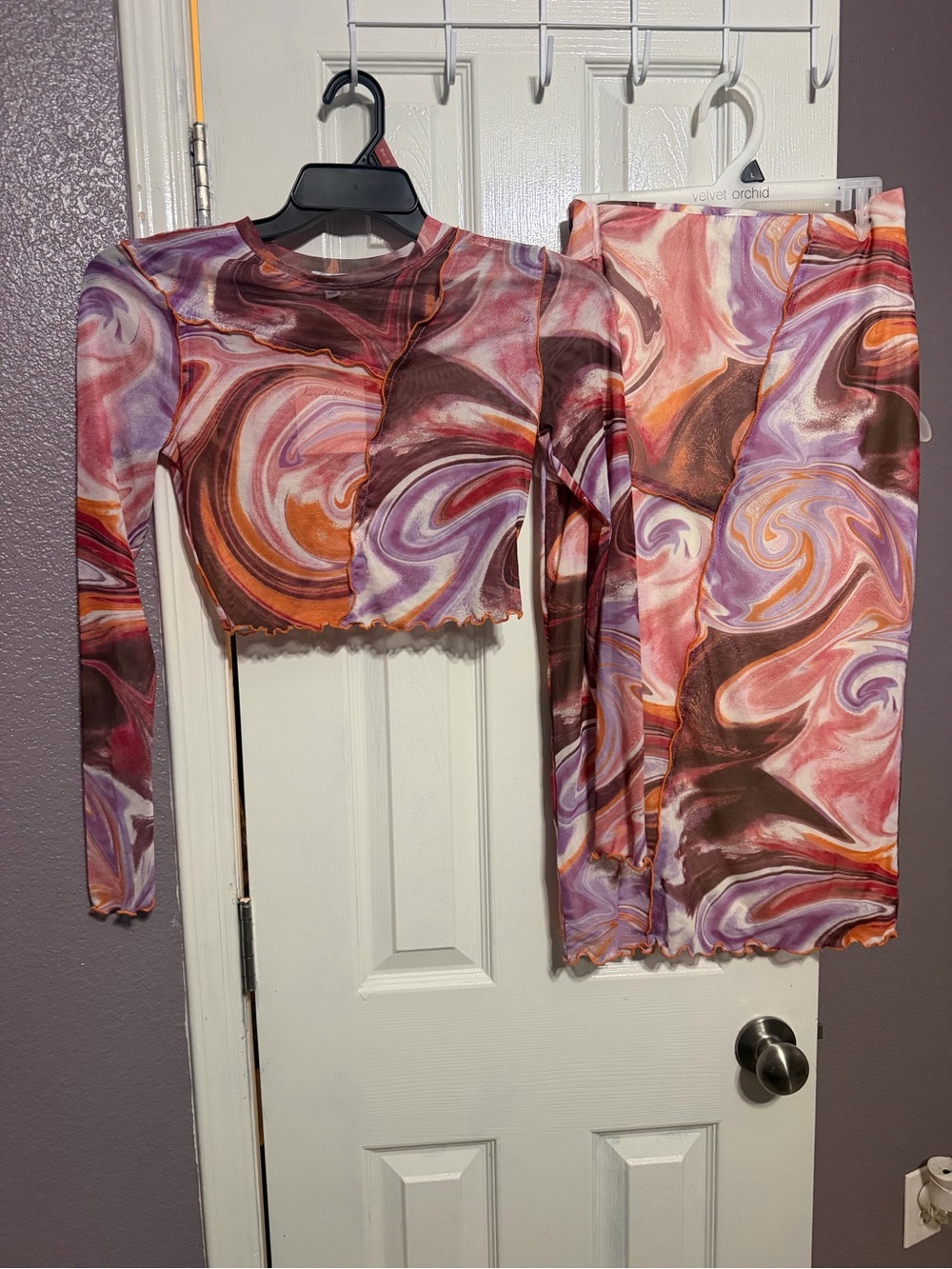 Swirl Print Midi Skirt in Pink and Brown